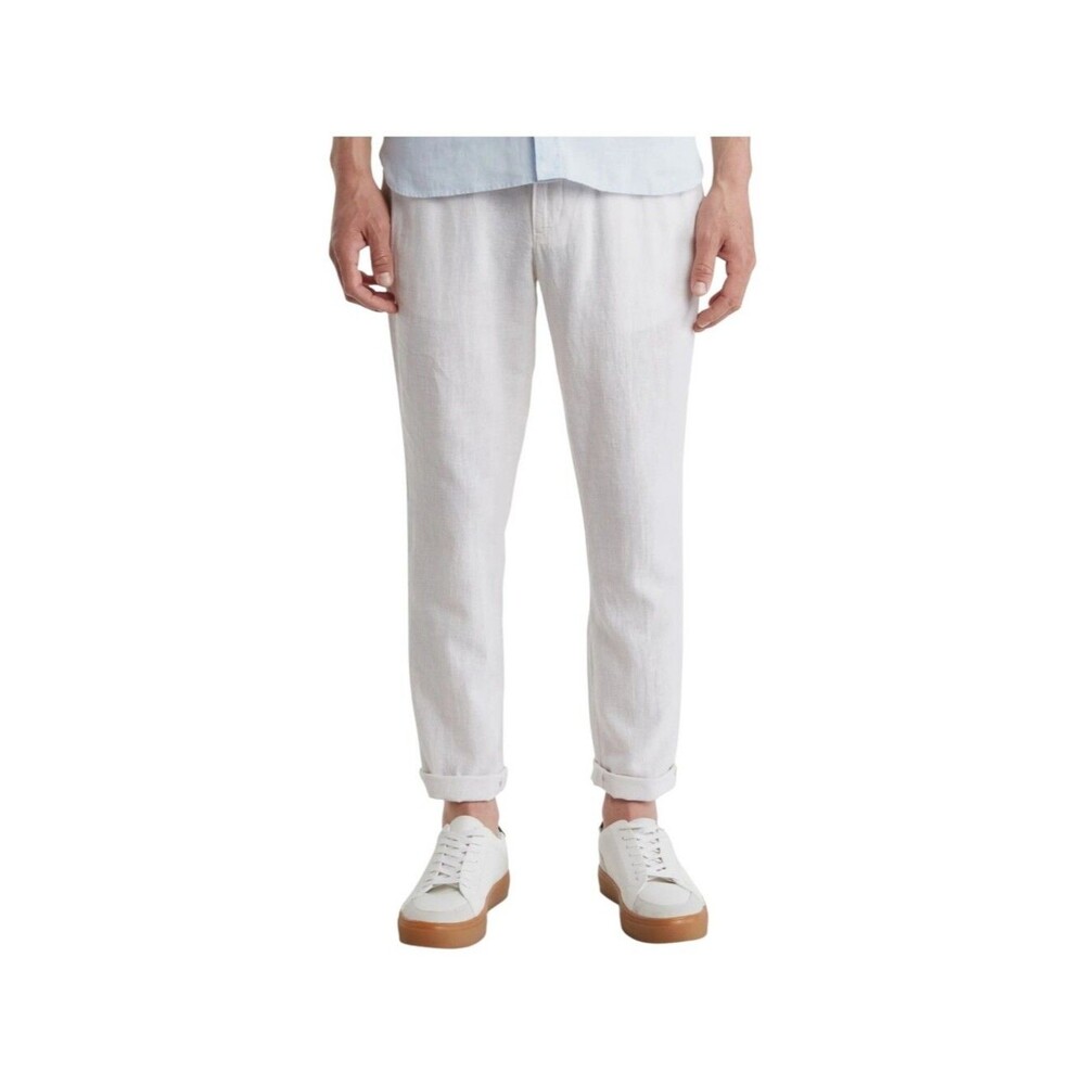 14th & Union Men's L White Elastic Waist Linen Blend Trim Fit Lightweight Pants